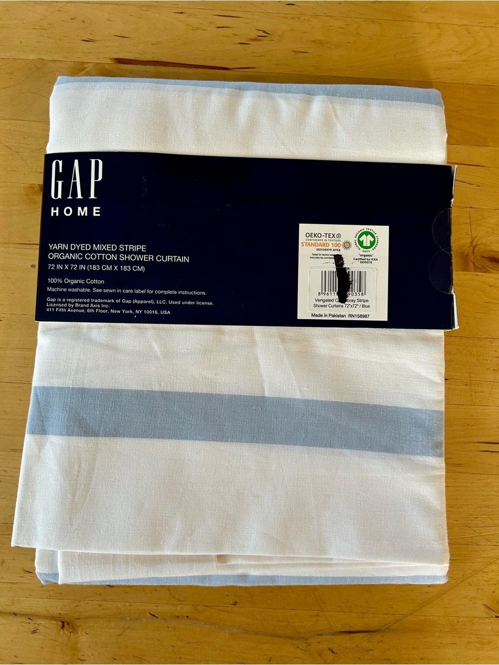 GAP Home Organic Cotton Chambray Stripe Shower Curtain 72x72 NWT
